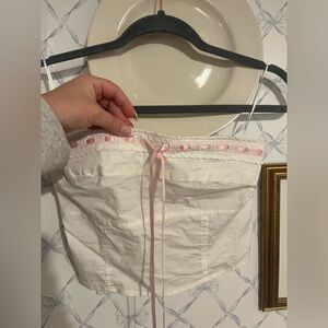 Edikted White Smocked Strapless Top with Pink Brand Tag